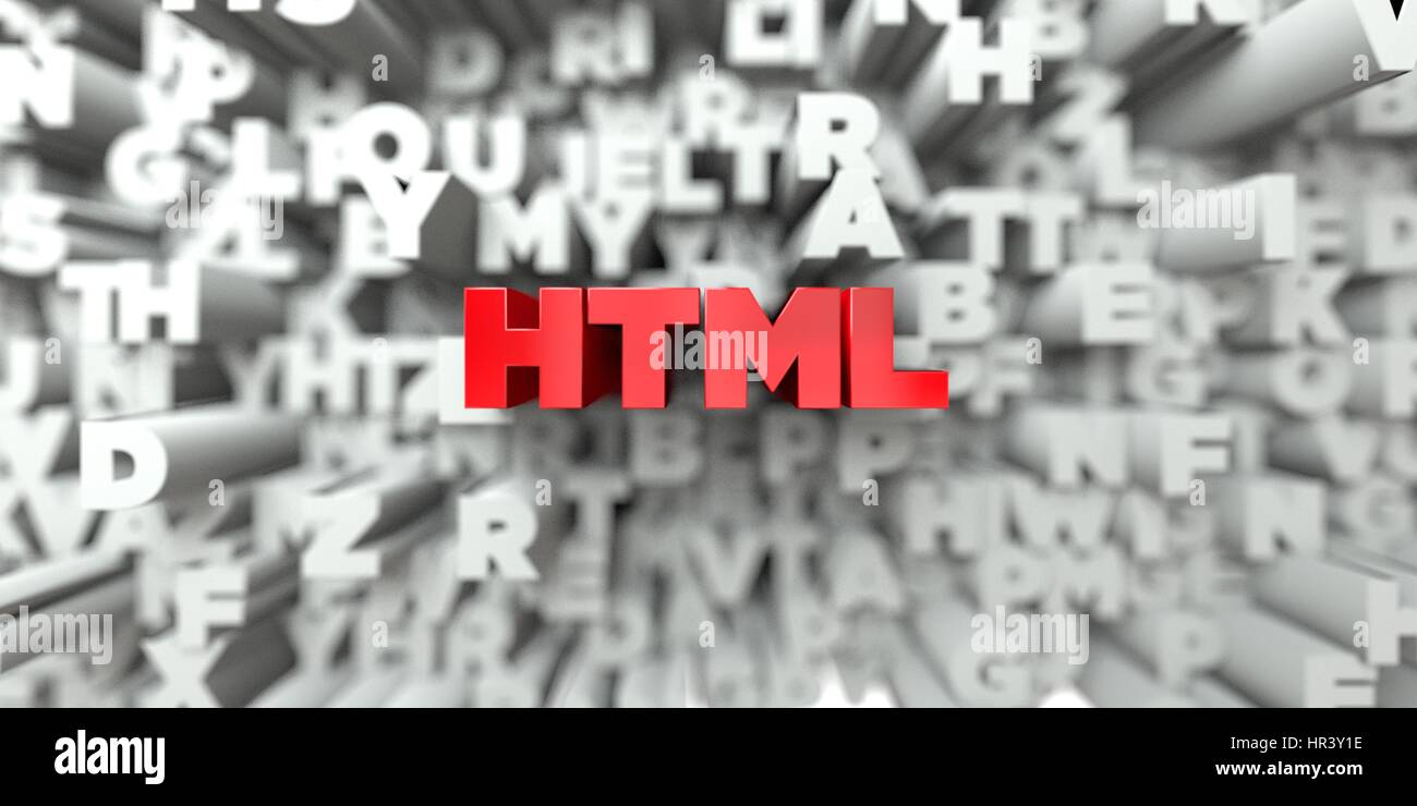 HTML - Red text on typography background - 3D rendered royalty free ...