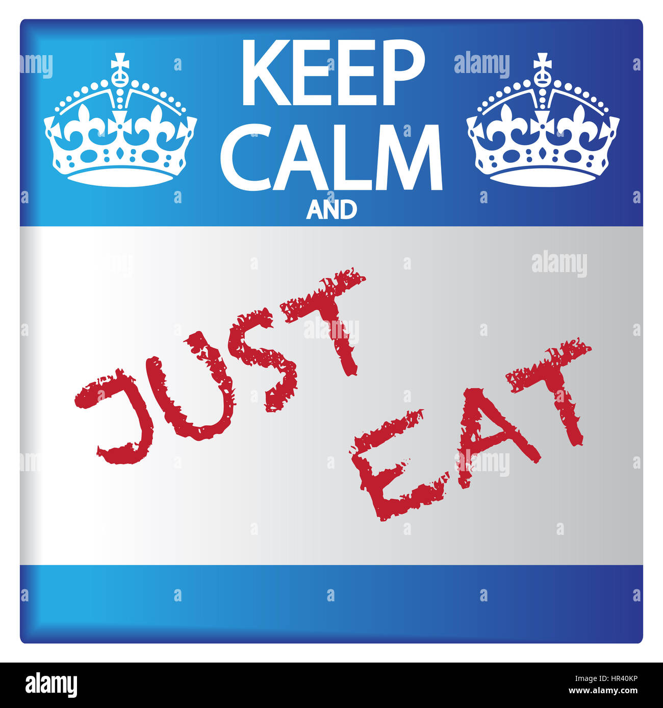 A keep calm and just eat sticker isolated on a white background Stock Photo