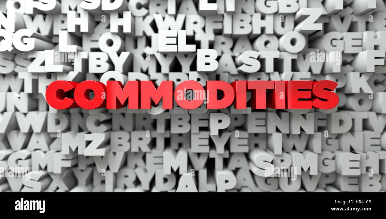 COMMODITIES - Red text on typography background - 3D rendered royalty ...
