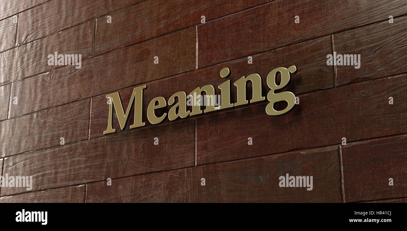 Meaning Bronze plaque mounted on maple wood wall 3D rendered