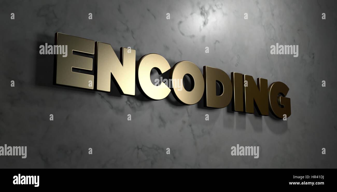 Encoding - Gold sign mounted on glossy marble wall - 3D rendered ...