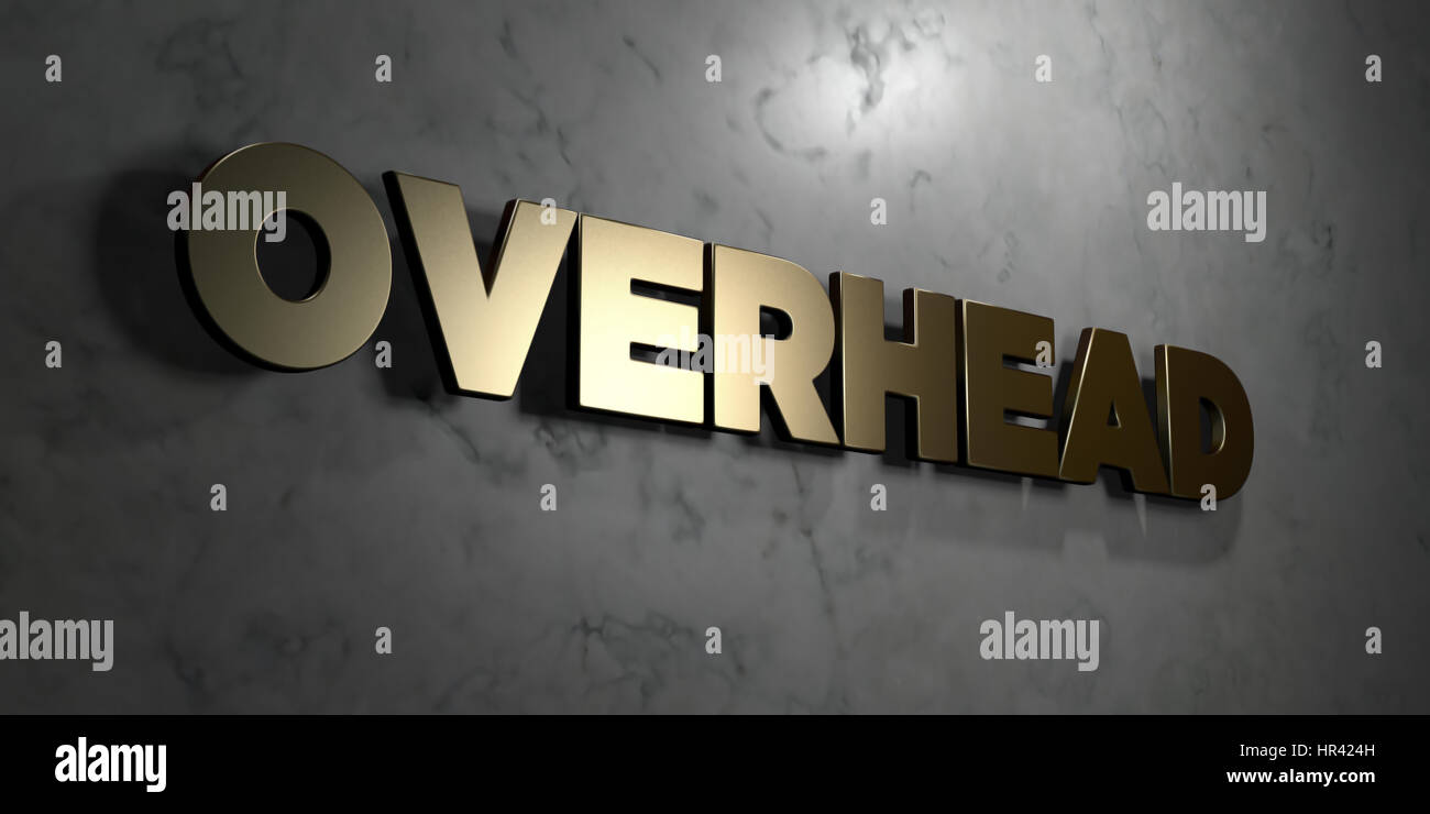 Overhead - Gold sign mounted on glossy marble wall - 3D rendered