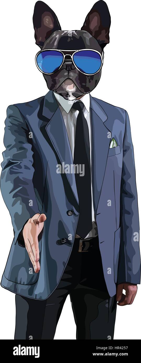 Vector illustration of businessman man in a jacket with a dog's  Stock Vector