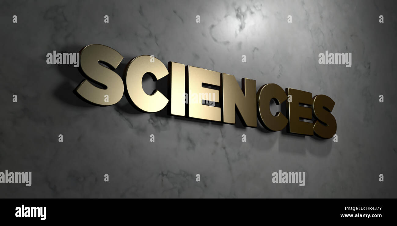 Sciences - Gold sign mounted on glossy marble wall - 3D rendered ...