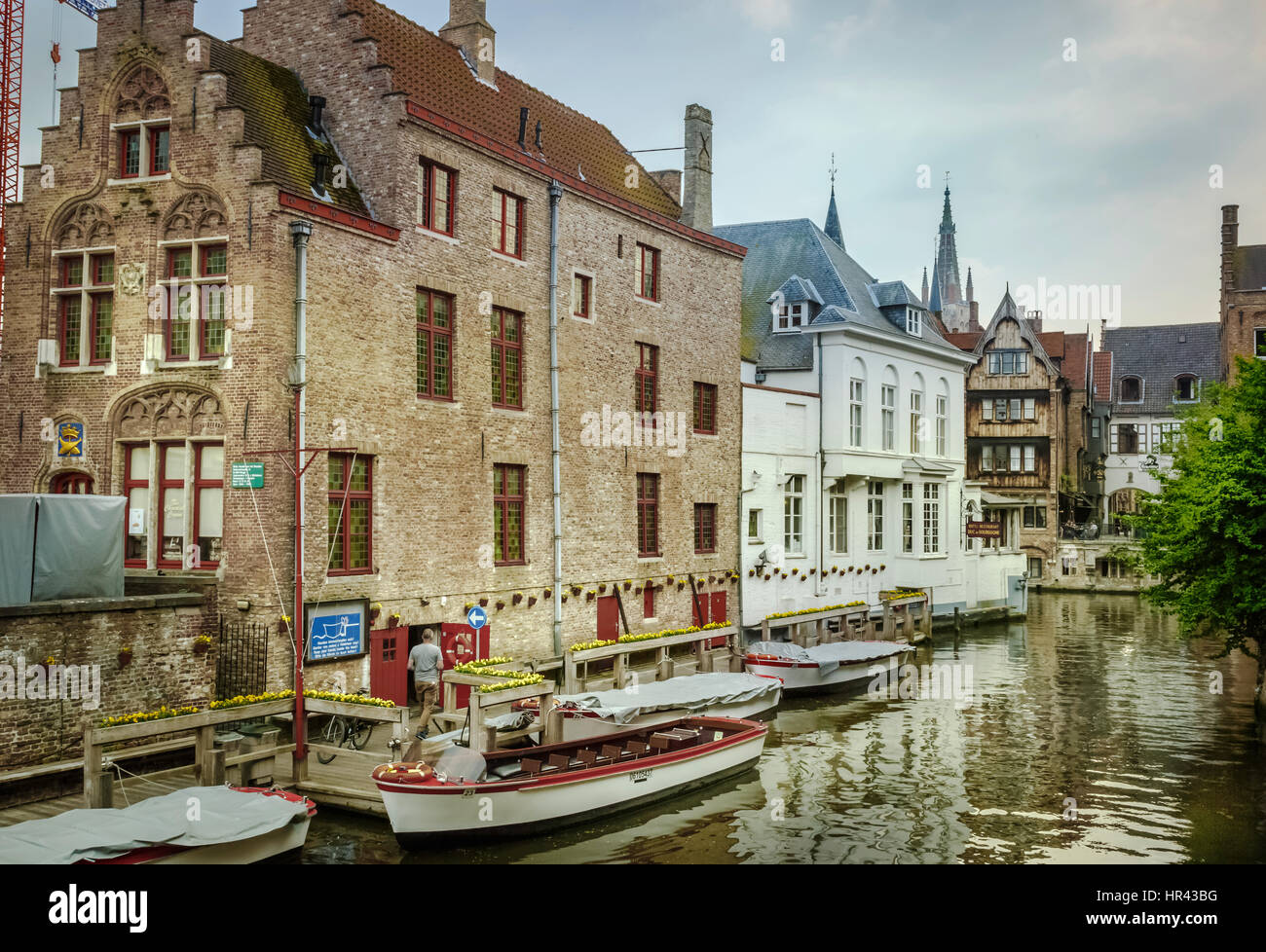 Summer landscape of Djiver Canal, Bruges Belgium Stock Photo