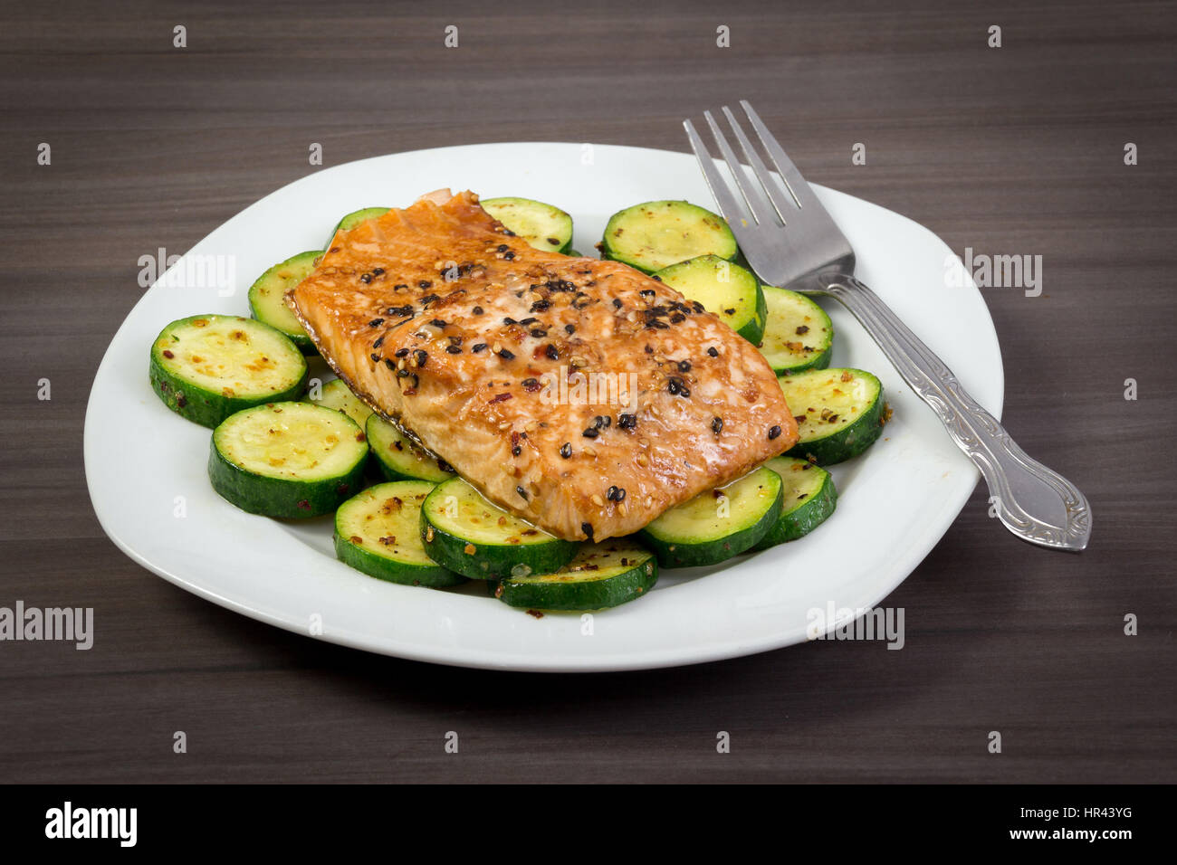 teriyaki salmon with zucchini Stock Photo Alamy