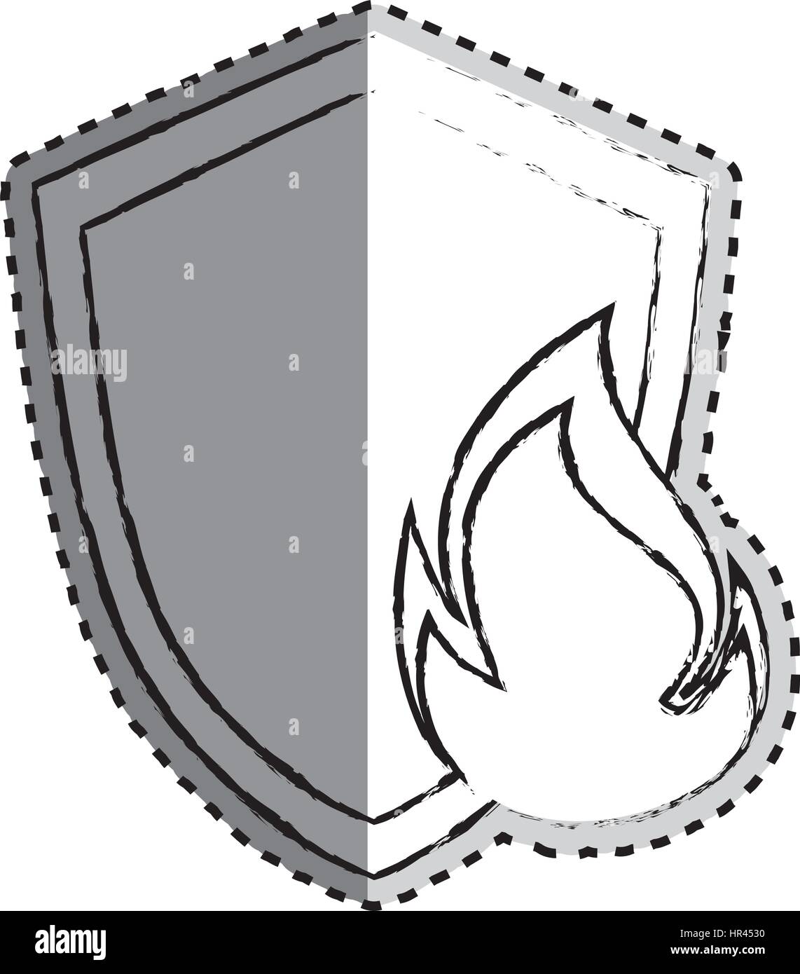 sticker monochrome blurred of shield with flame Stock Vector Image ...