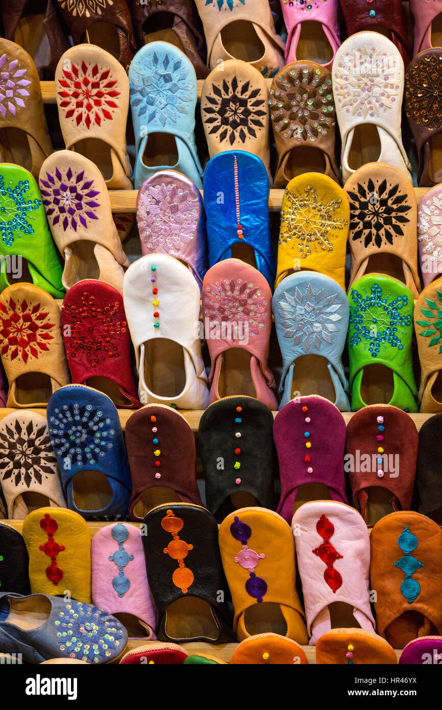 Marrakesh, Morocco. Leather Sandals and Shoes for Sale in the Souk Stock  Photo - Alamy