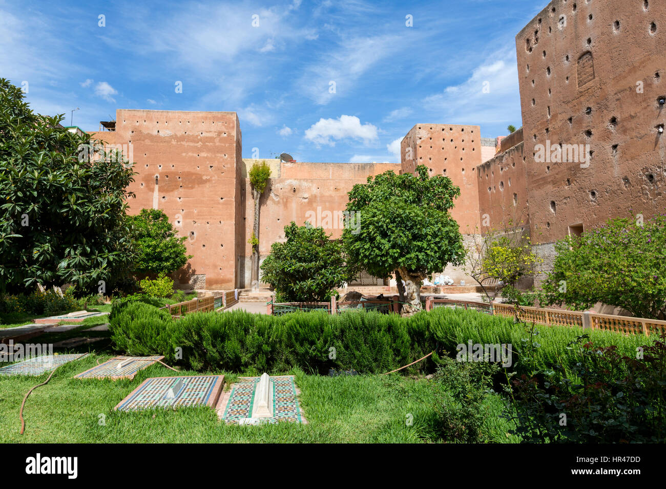 Marrakesh, Morocco.  Courtyard of the Saadian Tombs, 16th. Century. Stock Photo
