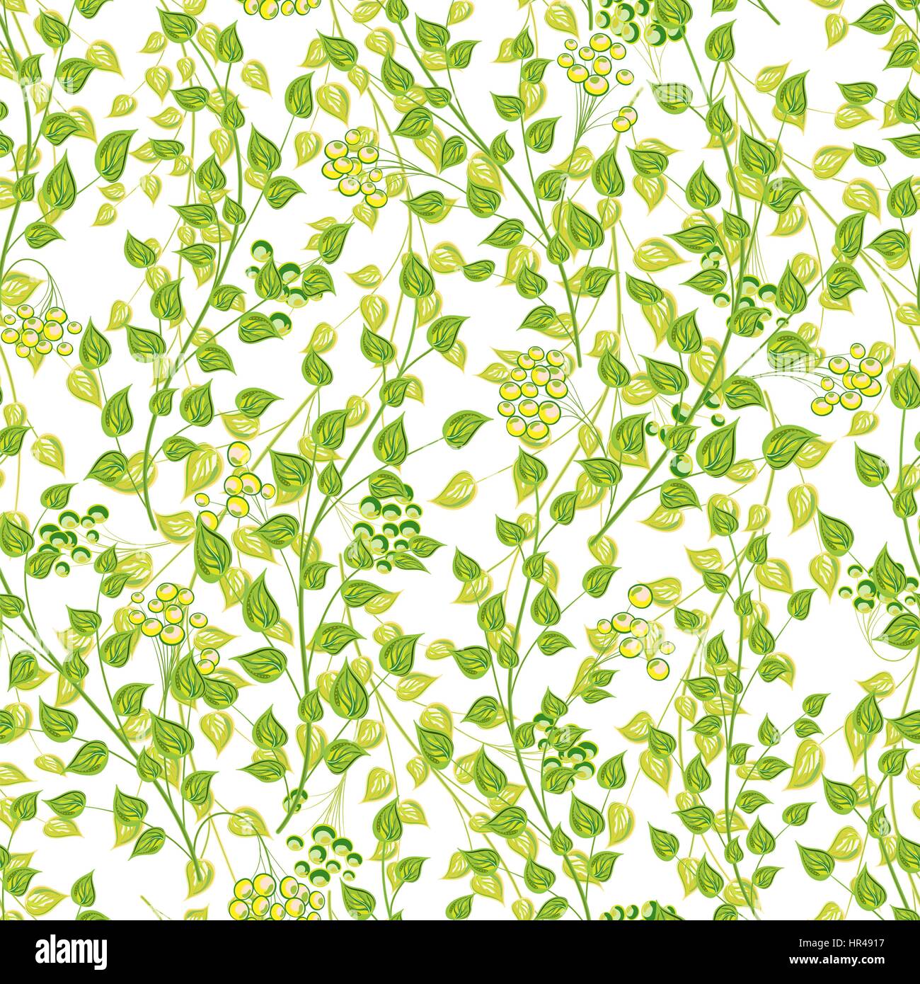 Little green leaves and berries, seamless vector pattern Stock Vector ...