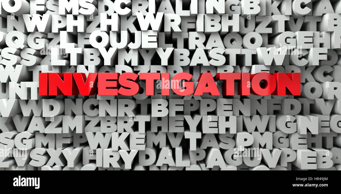 INVESTIGATION - Red text on typography background - 3D rendered royalty ...
