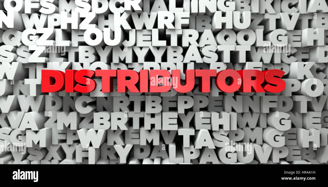 DISTRIBUTORS Red text on typography background 3D rendered royalty