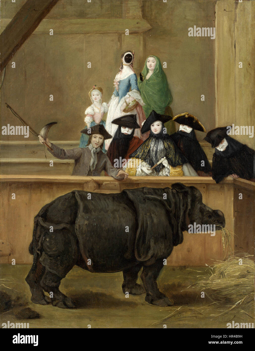 Pietro Longhi’s 1751 painting of a rhinoceros showcases the artist’s skill in rendering exotic animals. The rhinoceros, an uncommon subject in European art at the time, symbolizes curiosity and fascination with the natural world. Stock Photo