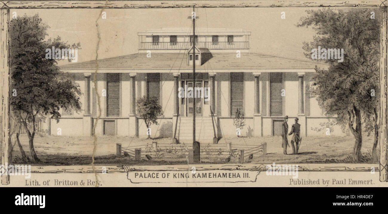 Palace of King Kamehameha III, from the harbor (c. 1853 Stock Photo Alamy