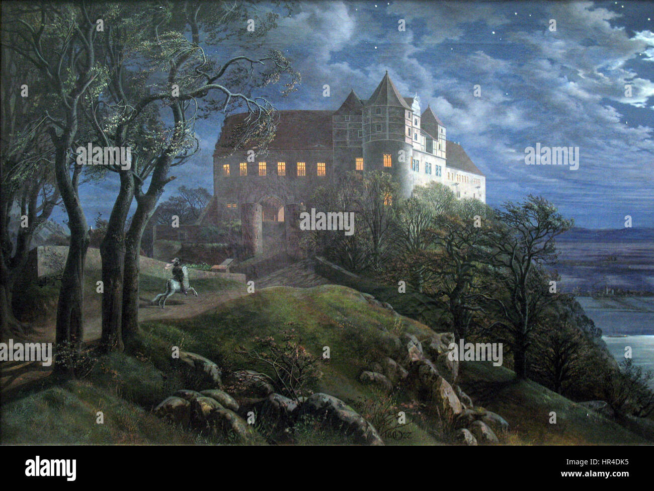 1827 Oehme Burg Scharfenberg bei Nacht anagoria Stock Photo