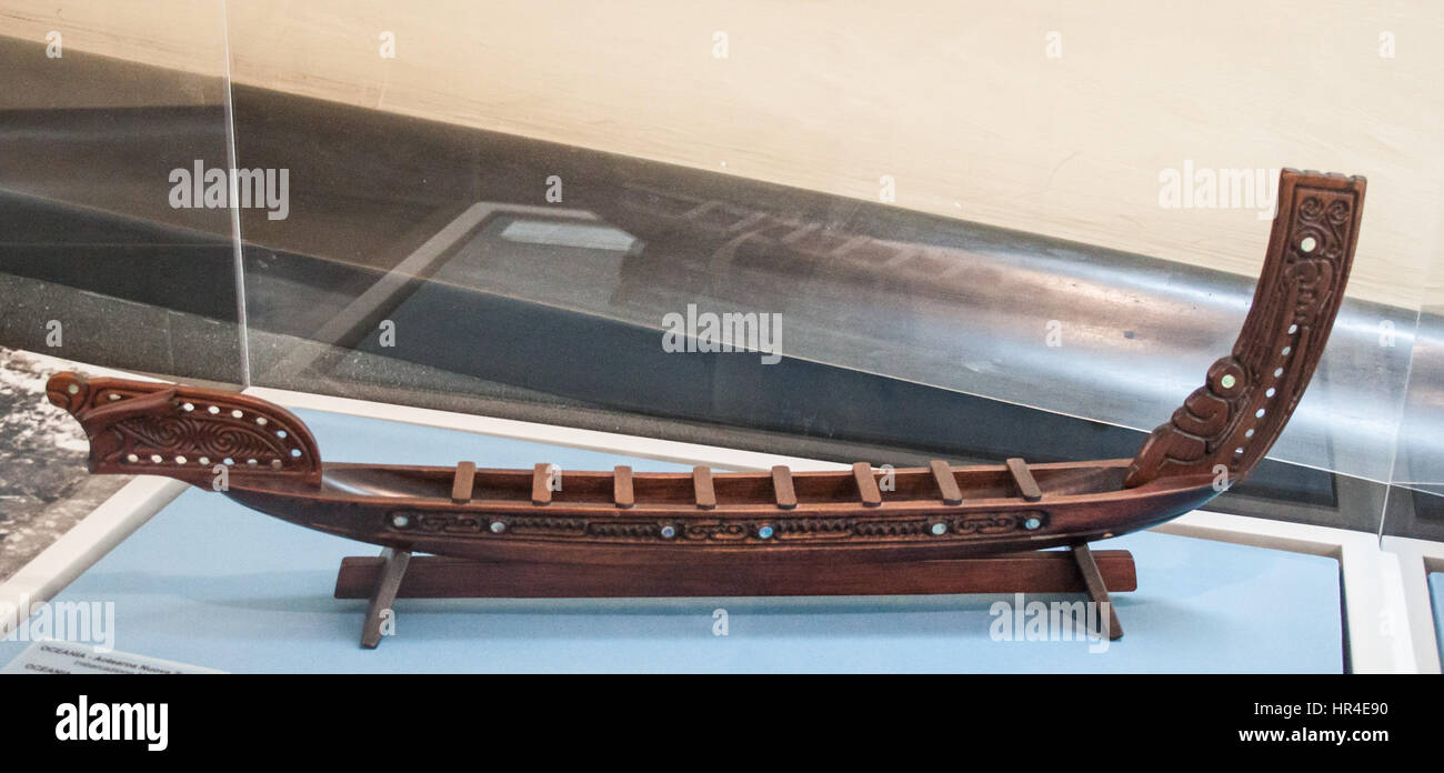 New Zealand (Aotearoa), maori boat, model in the Vatican Museums Stock Photo