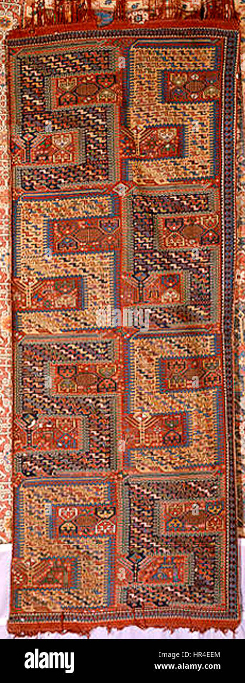 Pileless Dragon carpet from Azerbaijan, 19th century, wool, cotton, red warp, 249 x 100 cm, T138-1959 Stock Photo