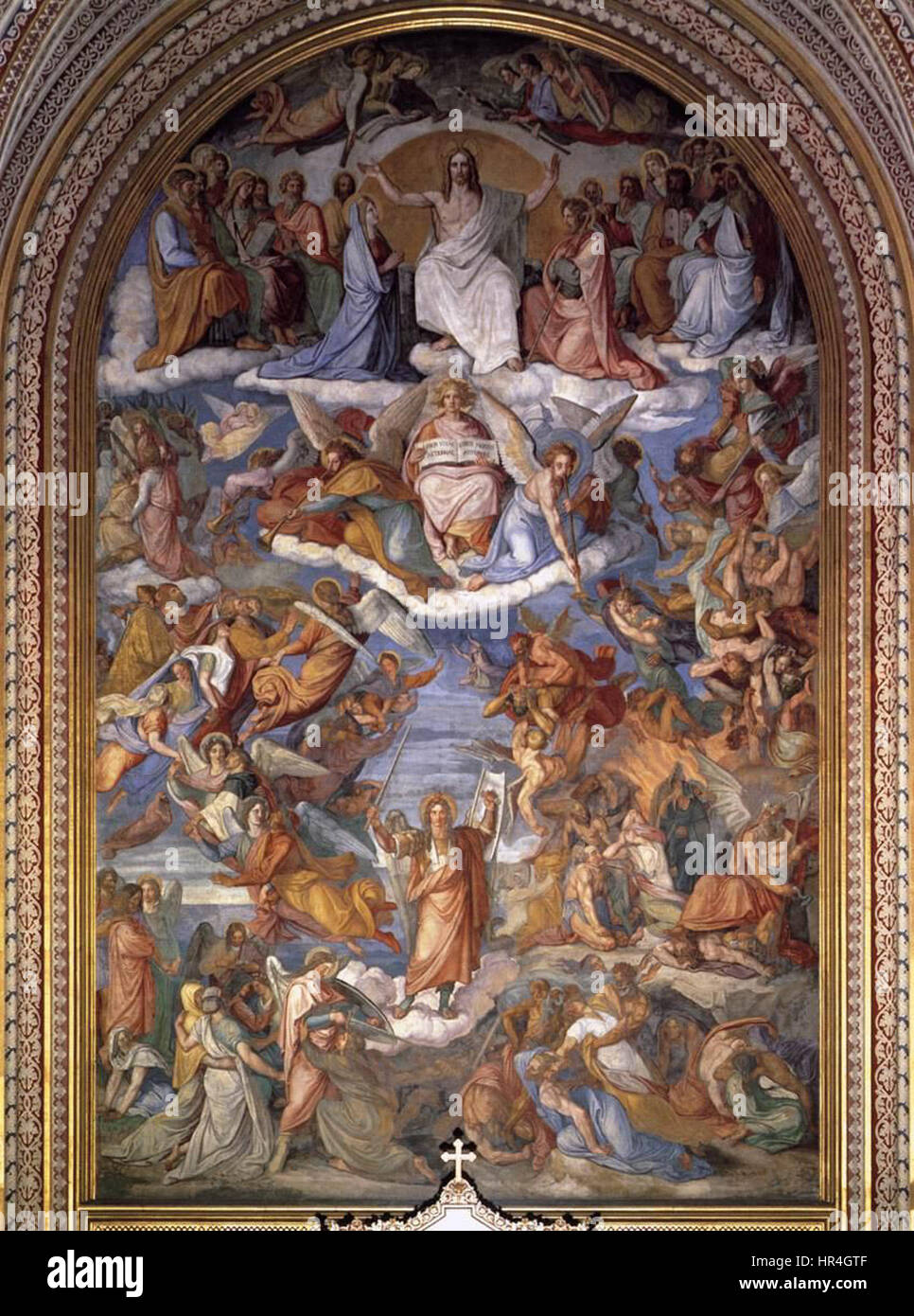 Peter von Cornelius’ 'The Last Judgment' presents a dramatic depiction of the final judgment, focusing on the vivid contrasts between salvation and damnation, typical of 19th-century German Romanticism. Stock Photo