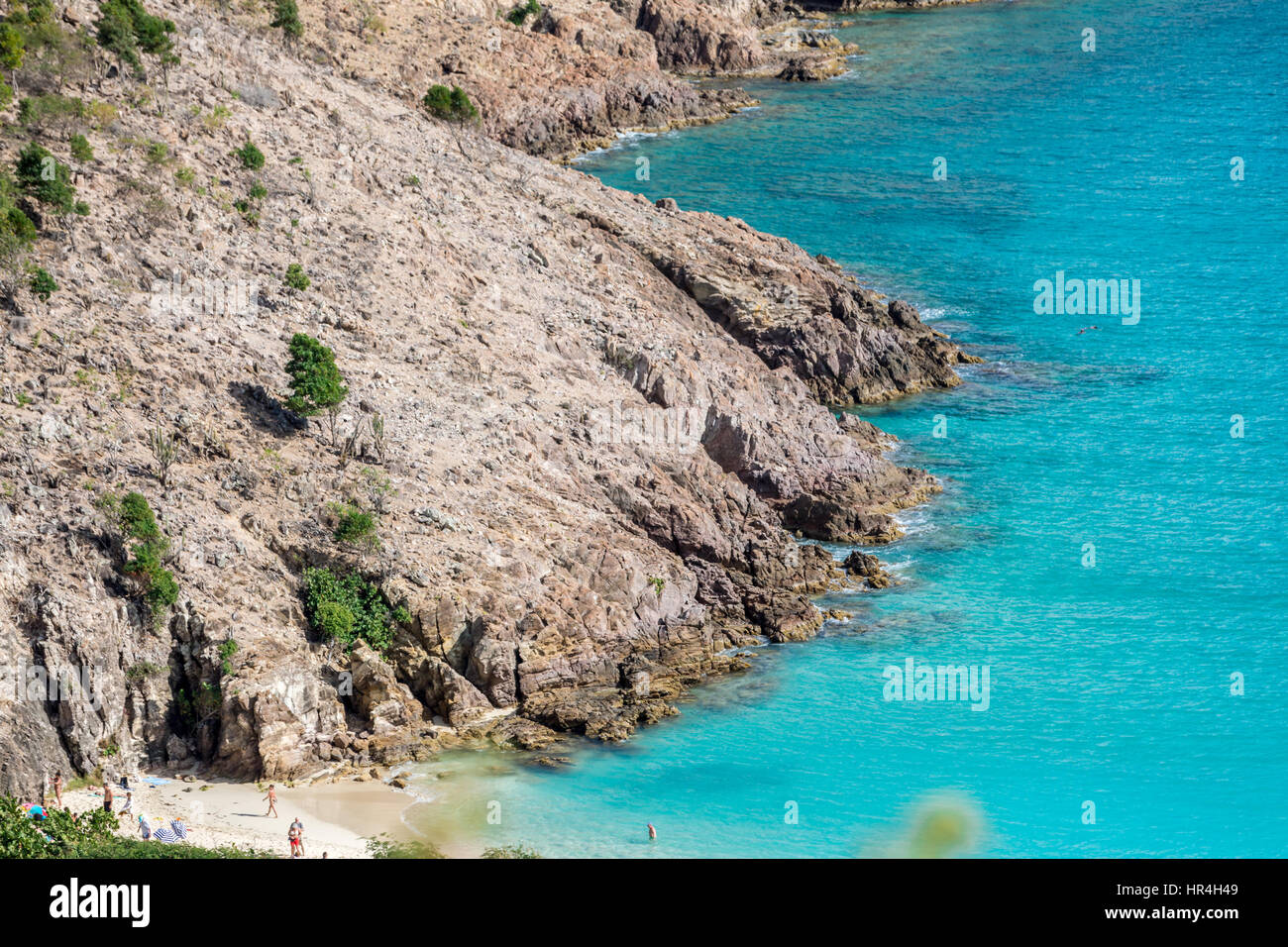 Beach and rock formations in St Bart's Stock Photo