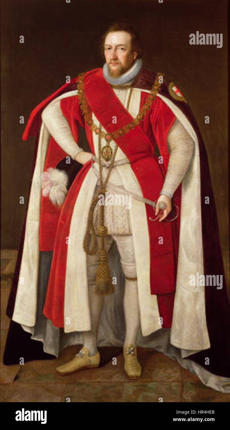 Portrait of a Nobleman said to be 7th Earl of Shrewsbury in Garter Robes Stock Photo