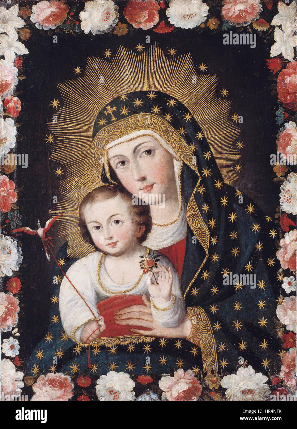 This painting from Peru depicts the Madonna and Child, with the child ...