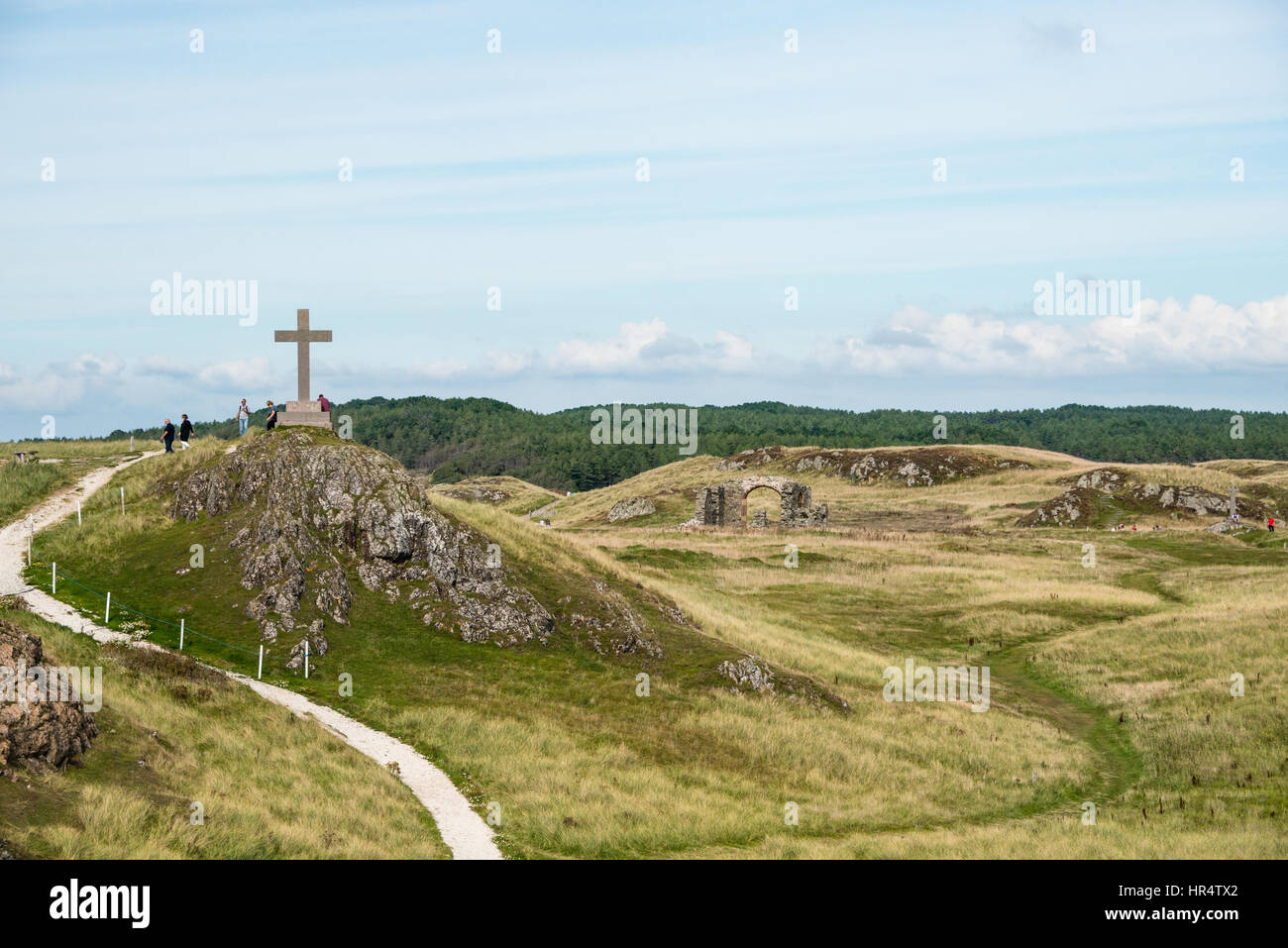 St Dwynwen's Cross, Llanddwyn Island in Anglesey, North Wales Stock Photo