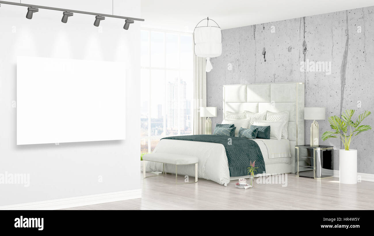 Modern interior with empty frame . 3D rendering Stock Photo - Alamy