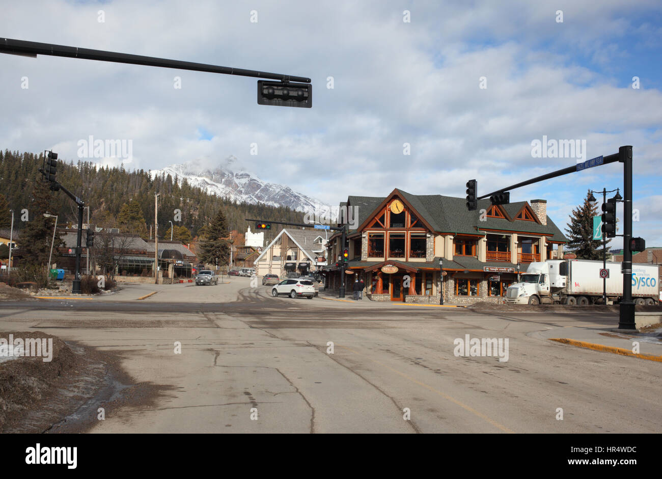 Streets of Jasper village in Alberta Stock Photo Alamy