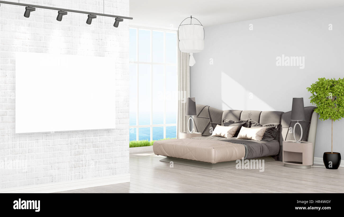 Modern interior with empty frame . 3D rendering Stock Photo - Alamy