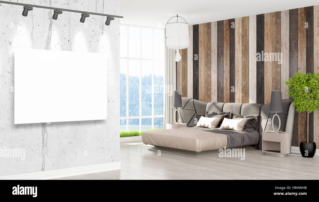 Modern interior with empty frame . 3D rendering Stock Photo - Alamy
