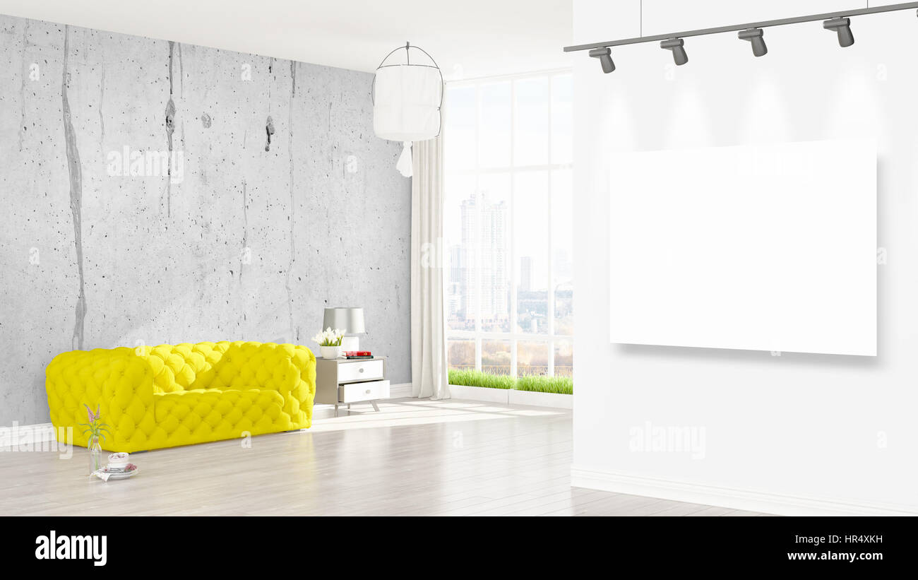 Modern interior with empty frame . 3D rendering Stock Photo - Alamy