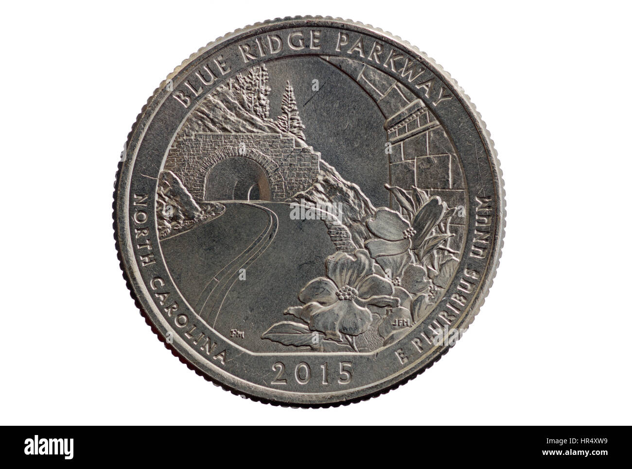 blue ridge parkway North Carolina commemorative quarter coin isolated on white Stock Photo
