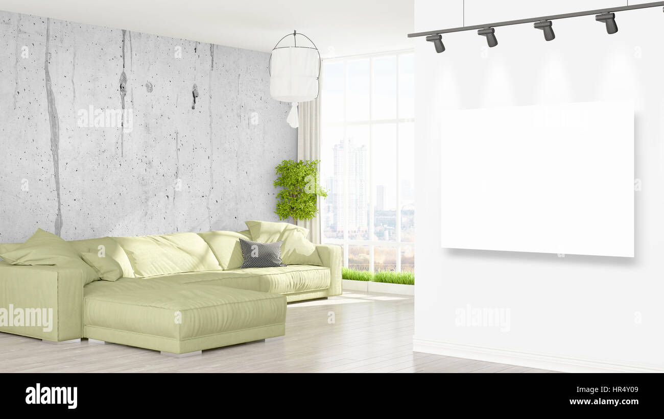 Modern interior with empty frame . 3D rendering Stock Photo - Alamy