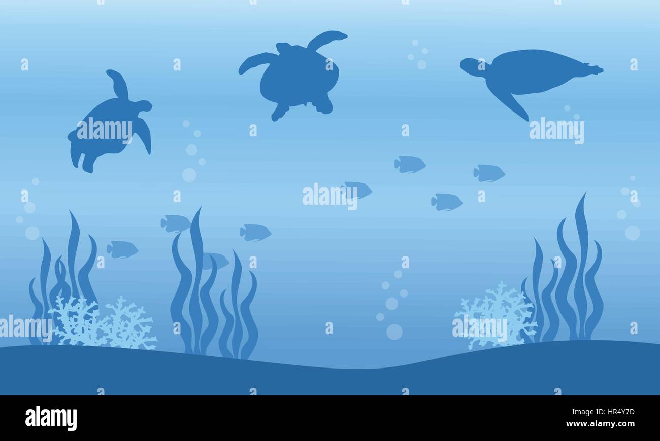 Silhouette of turtle on the underwater landscape Stock Vector Image ...