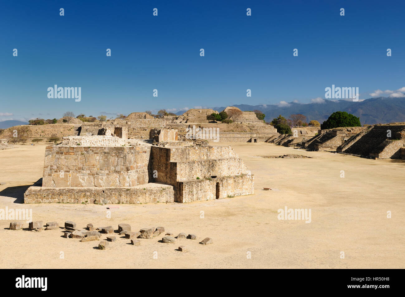 Mexico, Mayan city ruins in Monte Alban near Oaxaca city. The picture ...