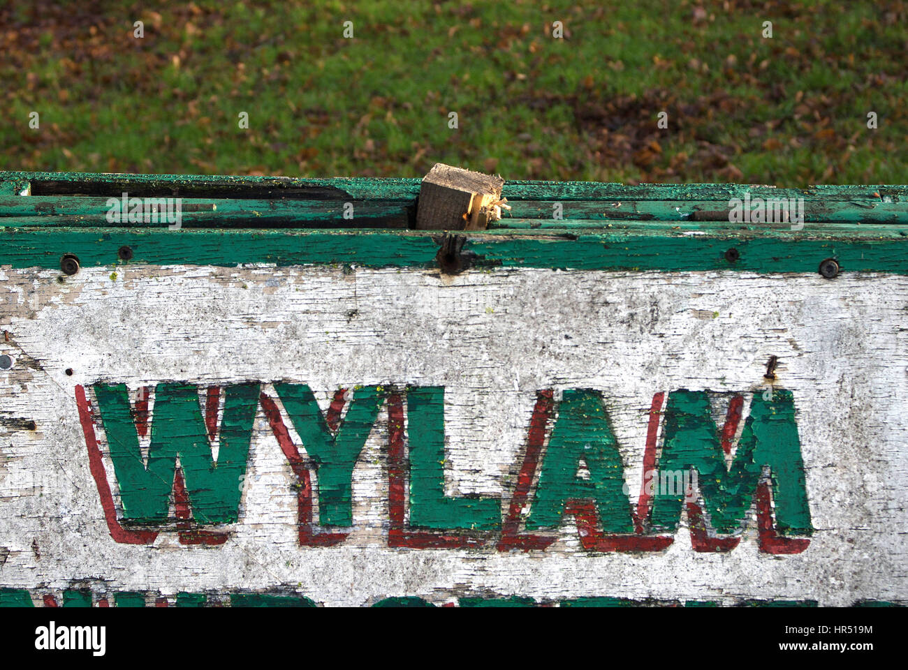 Old painted sign; Wylam; Northumberland Stock Photo