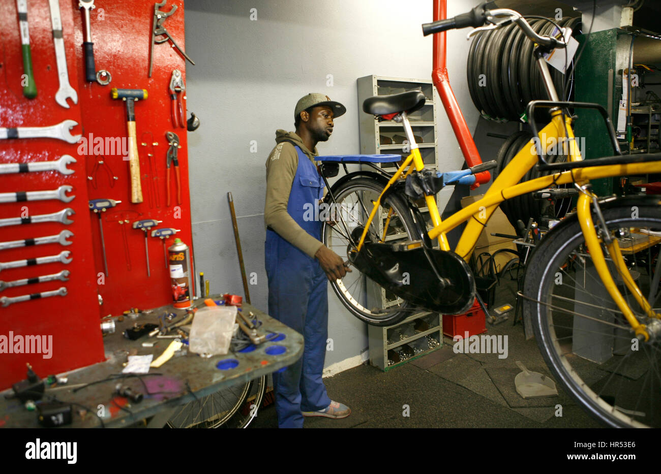 Bike repair workshop in amsterdam hi res stock photography and