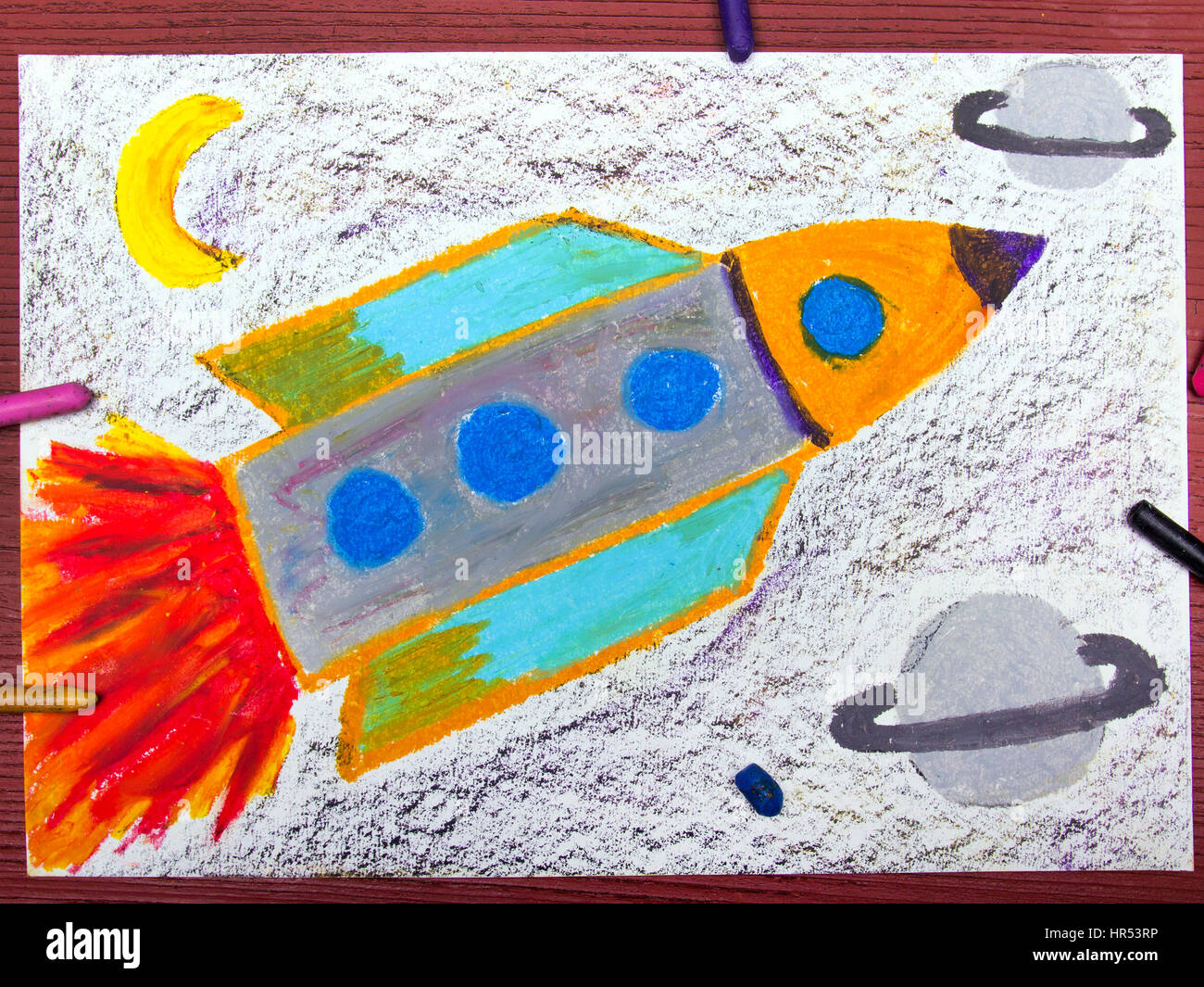 Colorful Drawing Space Rocket In The Cosmos Stock Photo Alamy