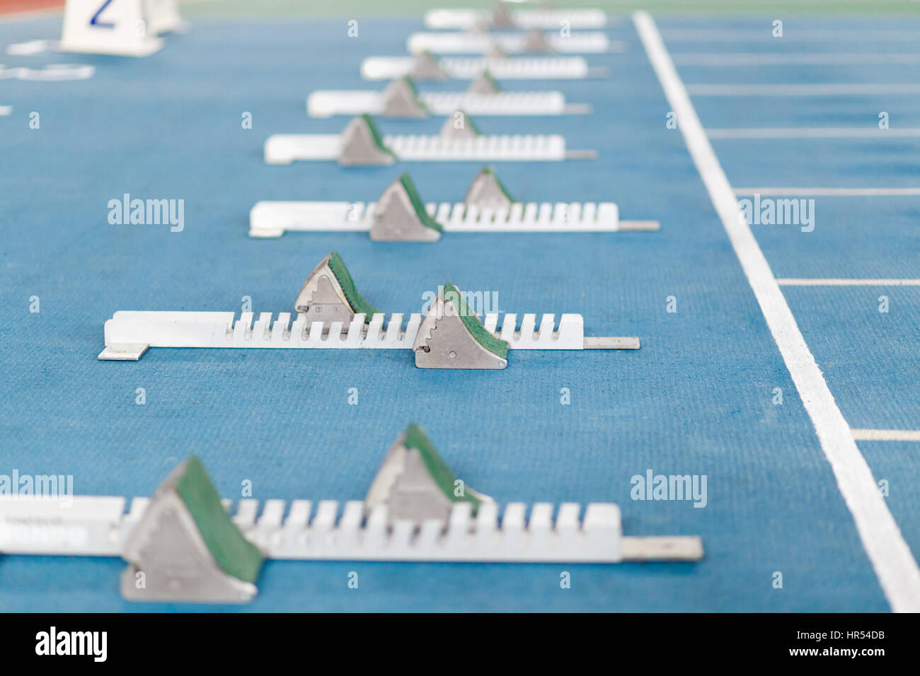 Start line with starting blocks for sprint running on track an field