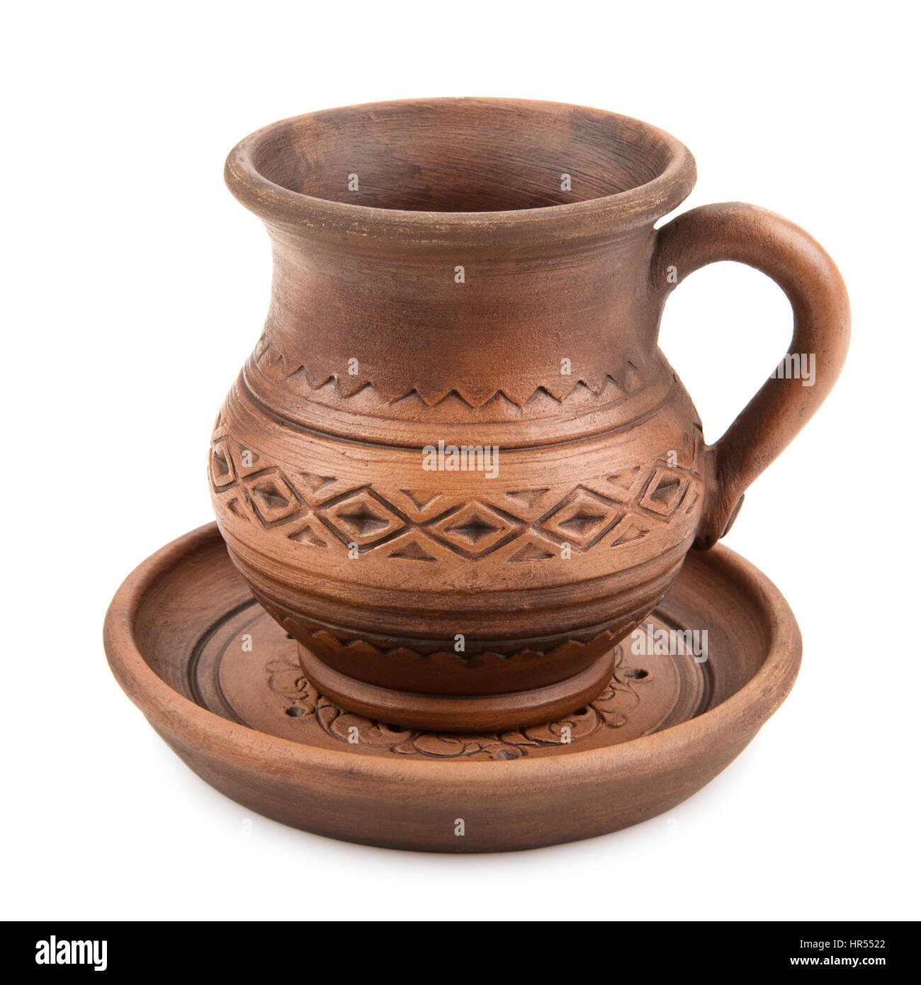 clay cup and saucer isolated on white background Stock Photo Alamy