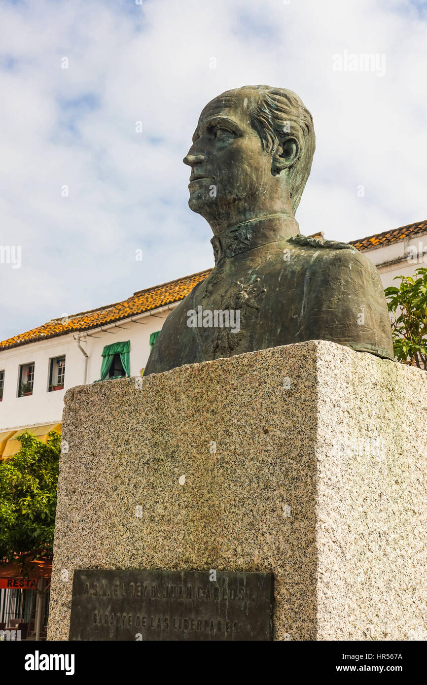Bronze statue of Spanish King Juan Carlos of Spain, Orange square, Marbella, Spain. Stock Photo