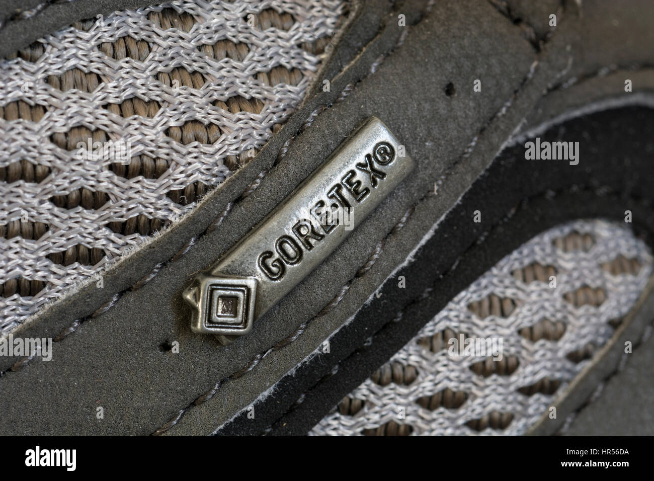 Gore-tex label on a Merrell walking shoe Stock Photo
