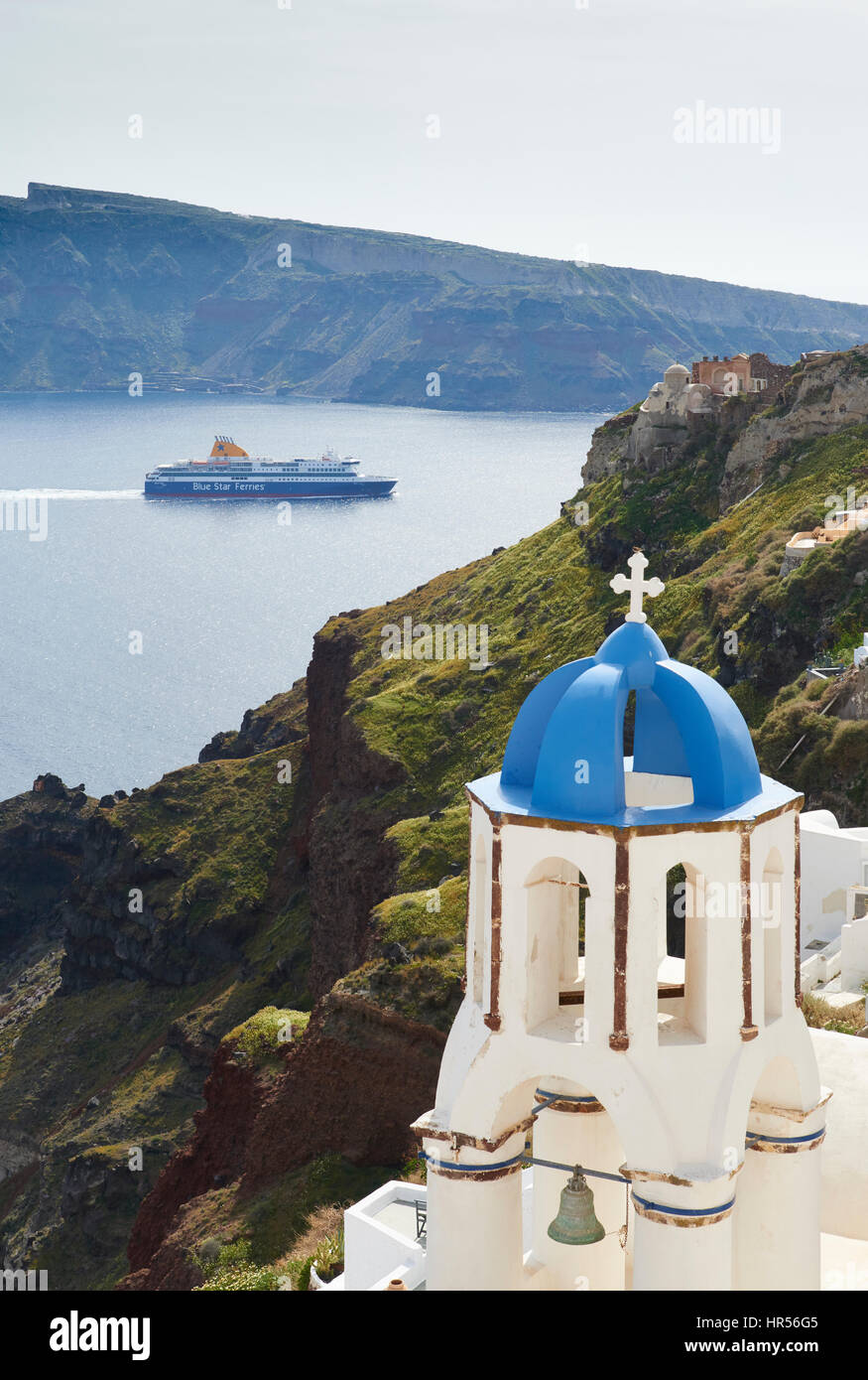 Blue-domed Greek churches on Santorini Stock Photo - Alamy
