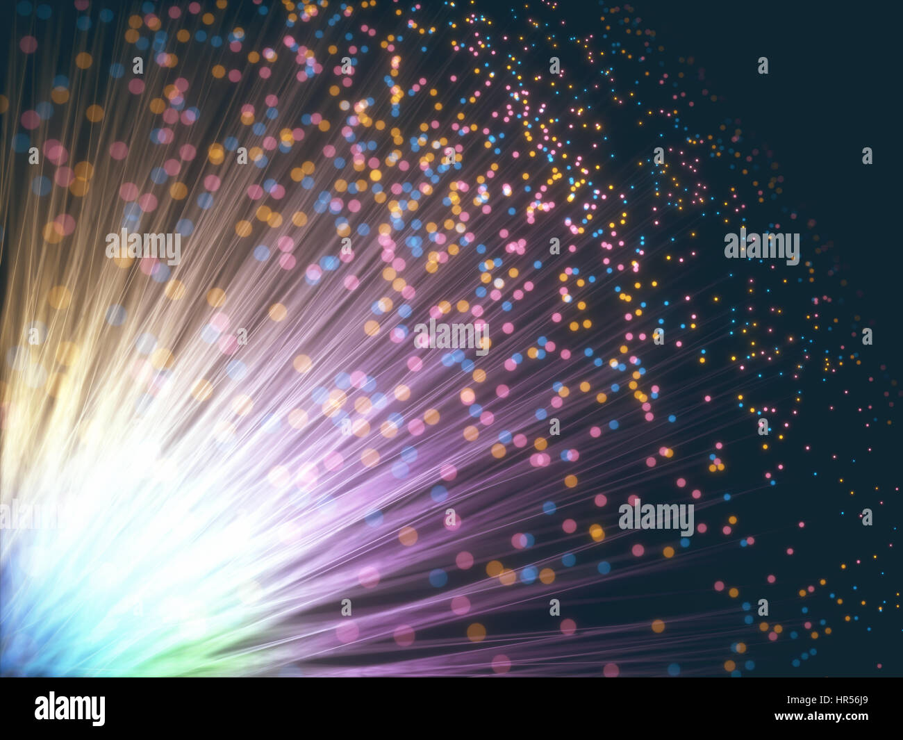 Colored optical fiber with depth-of-field effect and bokeh effect. Stock Photo