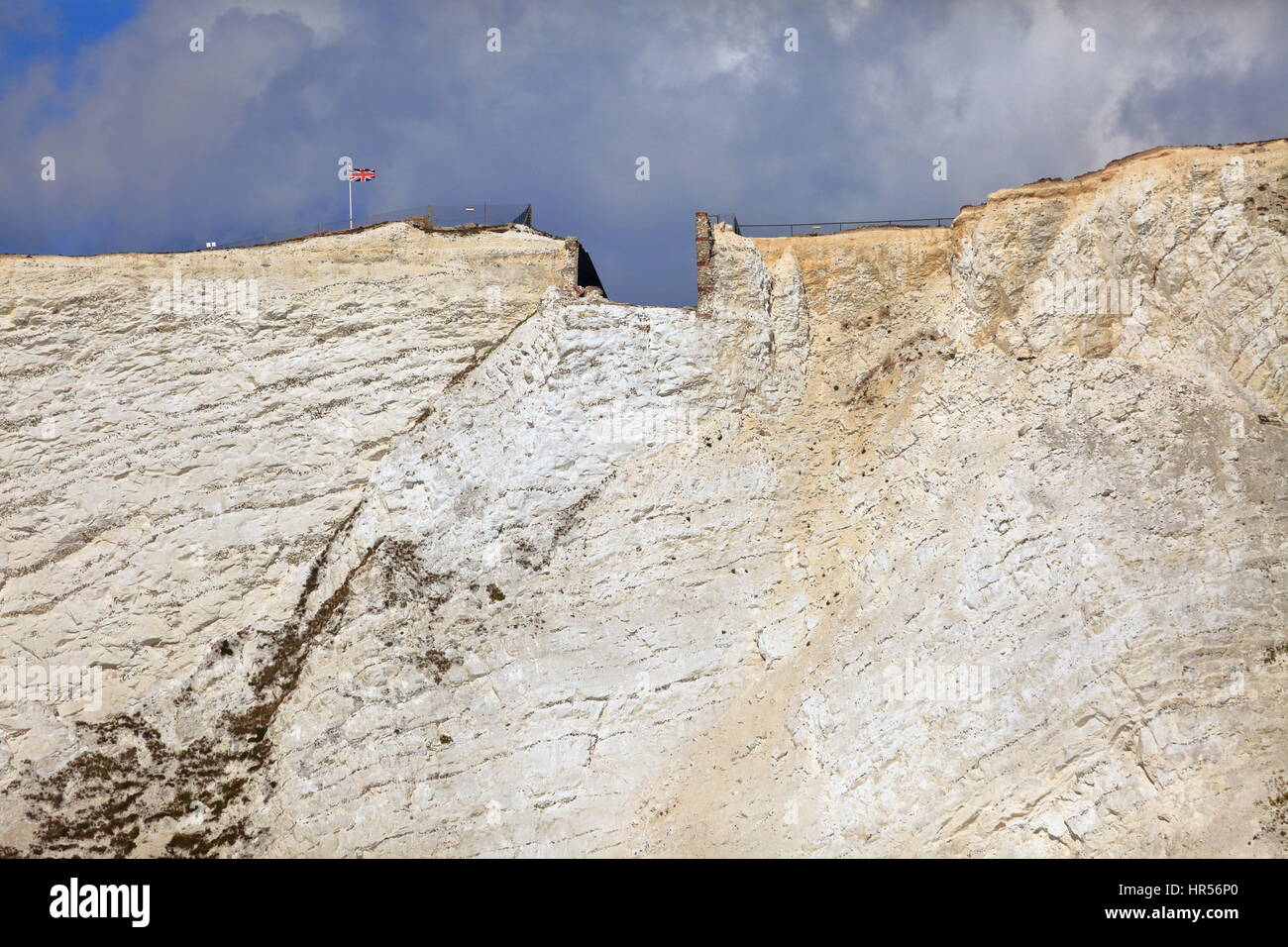 Dramatic chalk cliff face and artificial trench adjacent to the