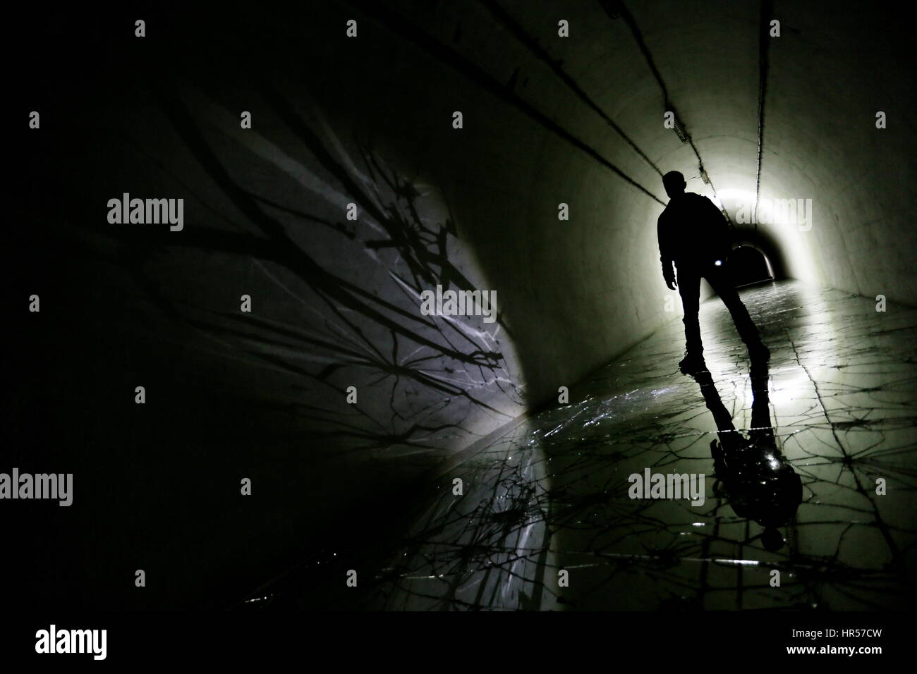 silhouette in a underground bunker from cold war Stock Photo