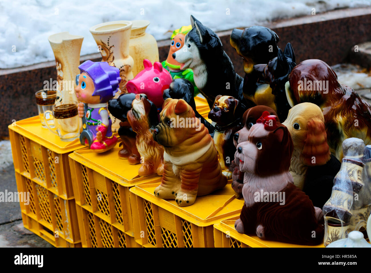 Statuettes and handicrafts at the winter festival of Carnival in the Park Stock Photo
