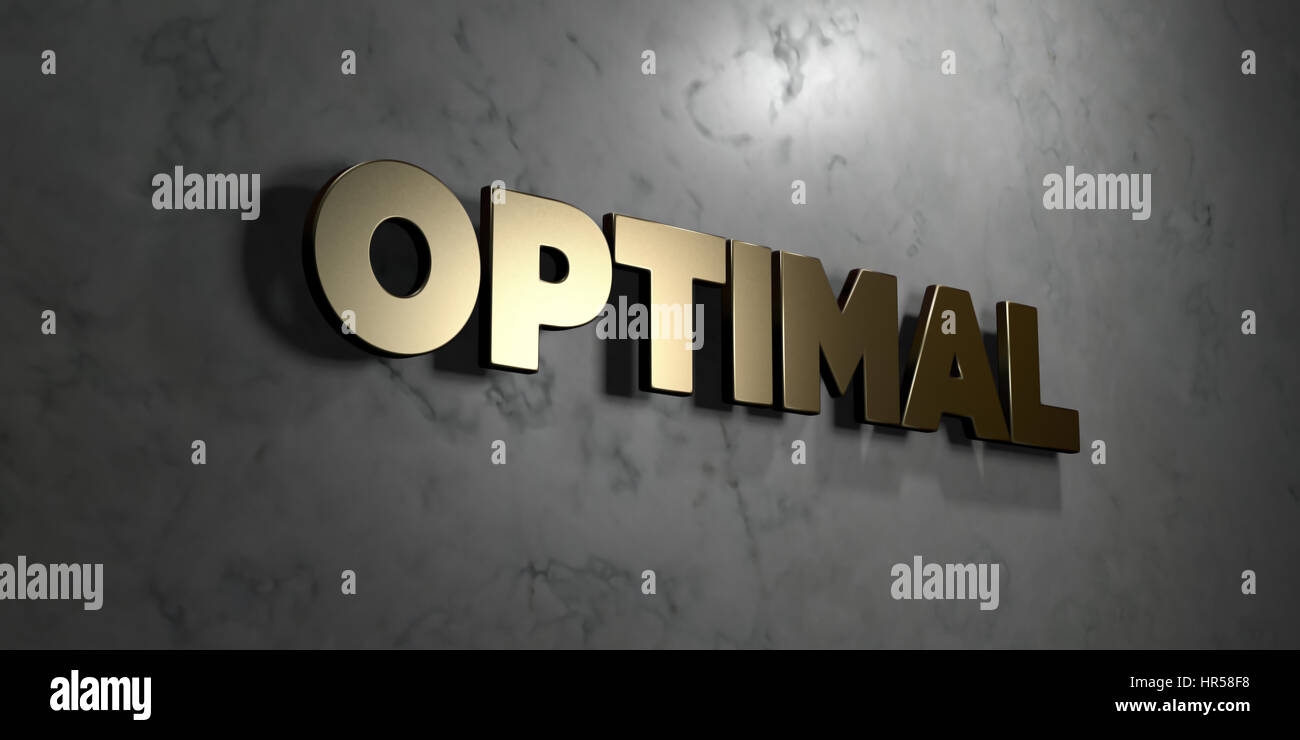 Optimal - Gold sign mounted on glossy marble wall - 3D rendered royalty ...
