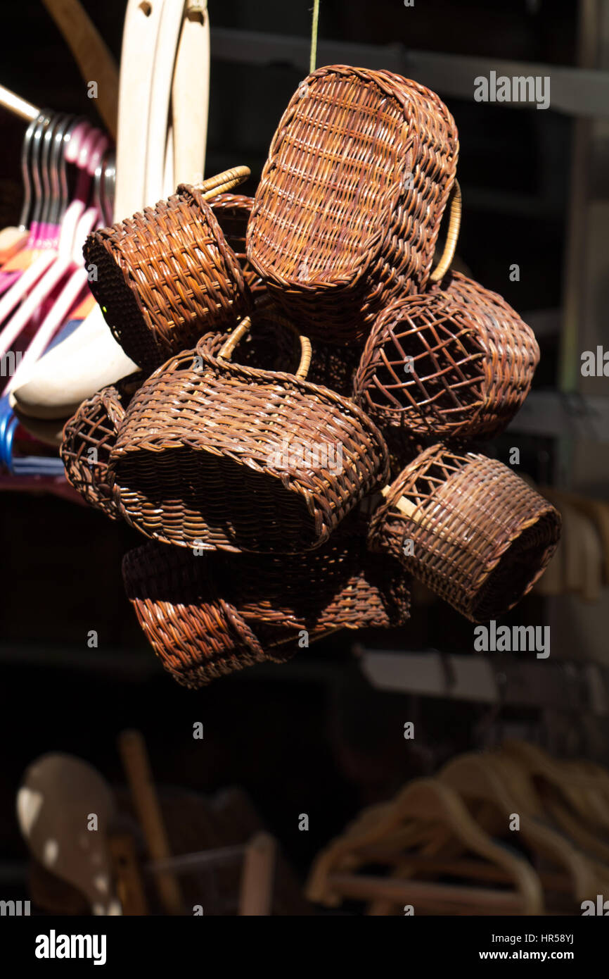 Empty wicker baskets are for sale in a market place Stock Photo - Alamy