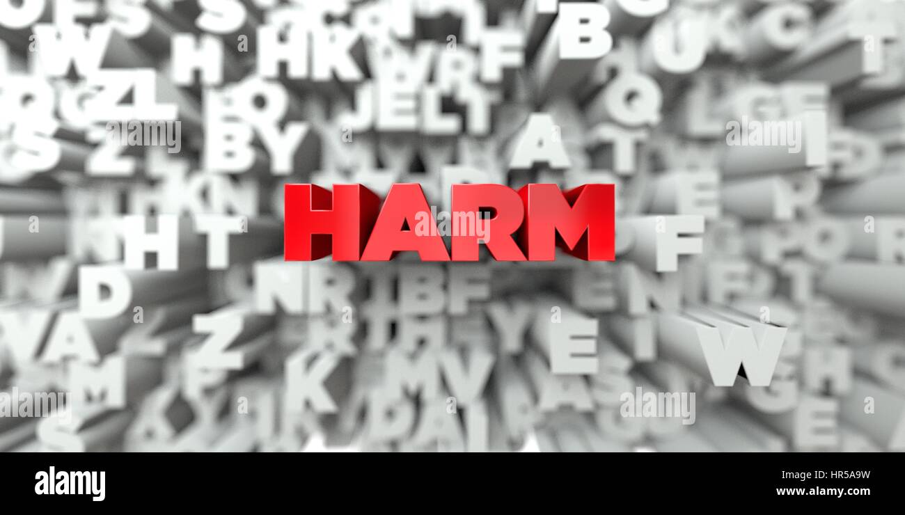 HARM - Red text on typography background - 3D rendered royalty free ...